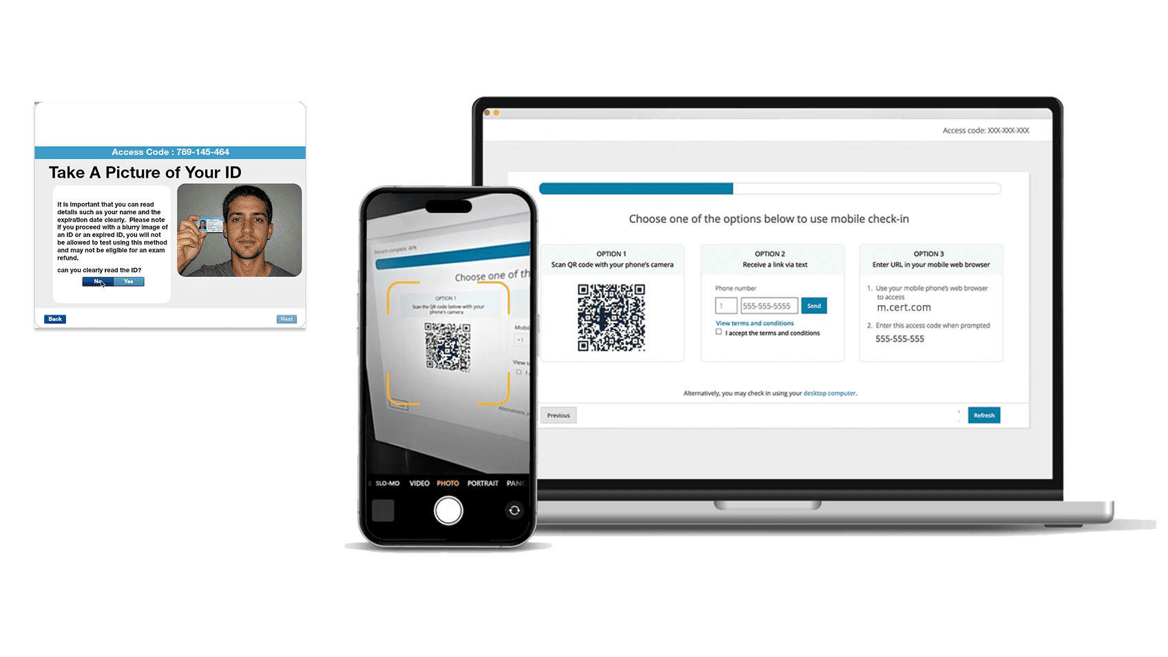 Remote proctoring check-in journey overview.