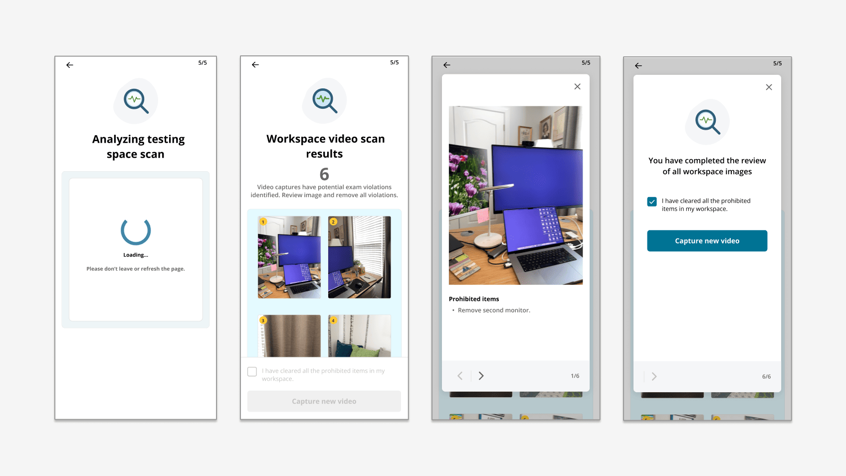 Six candidate-flow decisions: requirements checklist, capture preview, live coaching, visible recovery, greeter escape, AI explainability on results.